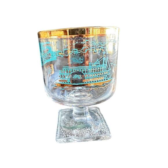 Set of 4 Vintage Southern Comfort Steamboat Glasses – Mid 50s  Bar with Gold Rim - Picture 6 of 12